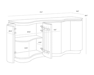Sunpan FABLE Sideboard: Elegant Solid Oak Storage with Curved Design and Travertine Top for Modern Homes 112360