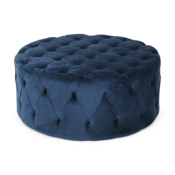 English Elm Ottoman Oversized Velvet Square Tufted Cocktail Piece for Glam Living Room Decor Blue 69074.00BLU