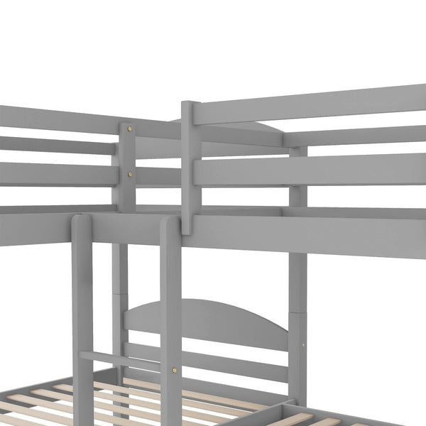 English Elm Twin L-shaped Mission Bunk with Trundle Sleeps Five Solid Pine Kids Room Bed LT000024AAE-1