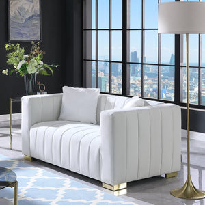 English Elm A Modern Chesterfield Loveseater - Elegant White Velvet Channel Sofa With Luxurious Comfort & Style W1099S00107