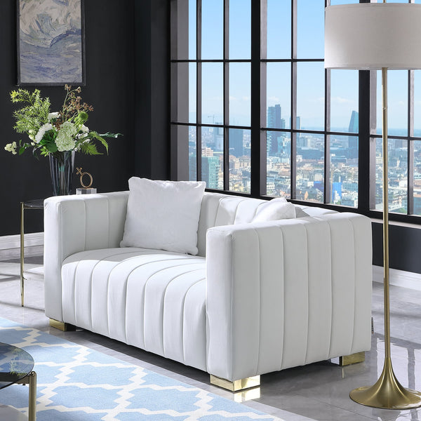 English Elm A Modern Chesterfield Loveseater - Elegant White Velvet Channel Sofa With Luxurious Comfort & Style W1099S00107