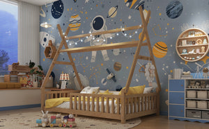 English Elm Twin House Bed with Roof and Guardrails, Low Floor Kids Playhouse Bed with Tent and Lights, Cozy Design Natural 80.91 L x 15.55 W x 6.5 H W2593P296911