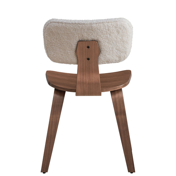 English Elm White Boucle Walnut Side Chair Set of 2 — Curved Tapered Wood Legs, Upholstered Back for Comfort & Style B062P209233