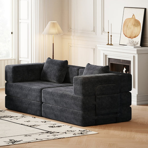 English Elm 72.4-inch Chenille Convertible Floor Sofa Bed with Storage Pockets and Modular Design W3505P355569