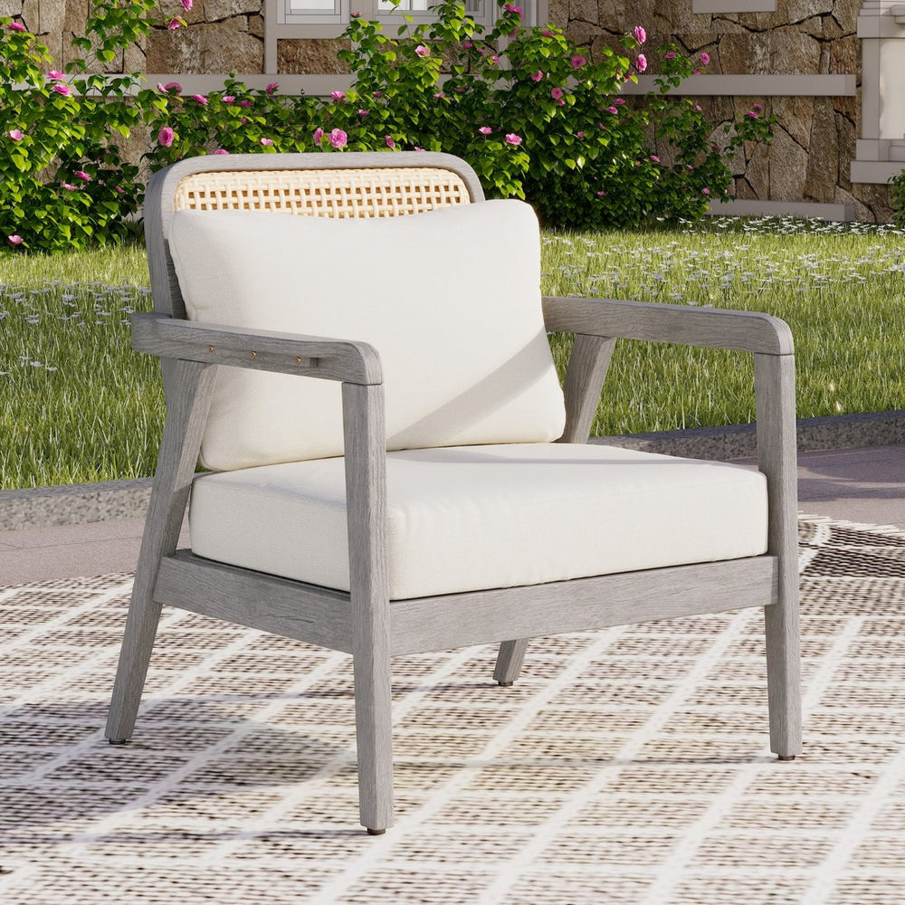 English Elm Outdoor Acacia Wood Club Chair Deep Seating Woven Back Patio Lounge Resort Style N780P171149G