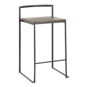 English Elm Stackable Counter Stools Bamboo Seat Matte Black Steel Frame Kitchen Island Set of 2 B202P471210