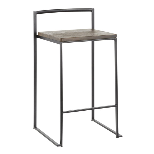 English Elm Stackable Counter Stools Bamboo Seat Matte Black Steel Frame Kitchen Island Set of 2 B202P471210