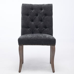 English Elm Upholstered Chenille Tufted Dining Chairs Set of 2 with Curved Wood Legs Club Style Black W1143P457781