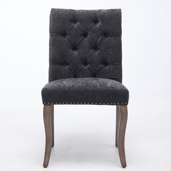 English Elm Upholstered Chenille Tufted Dining Chairs Set of 2 with Curved Wood Legs Club Style Black W1143P457781