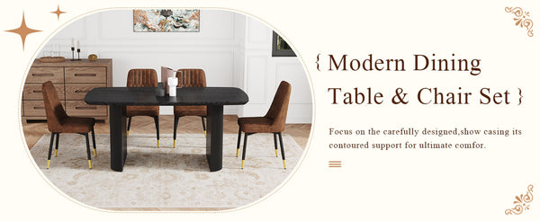 English Elm Table And Chair Set - Modern 67X35.4 Inch Black Wood Grain Dining Table With 4 Brown Chairs W1151S04168-GIGA