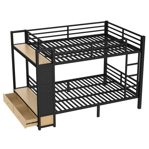 English Elm Queen Over Queen Metal Bunk Bed With Storage Shelves & Drawers - Stylish Space-Saving Solution For Teens W1580S00235-GIGA