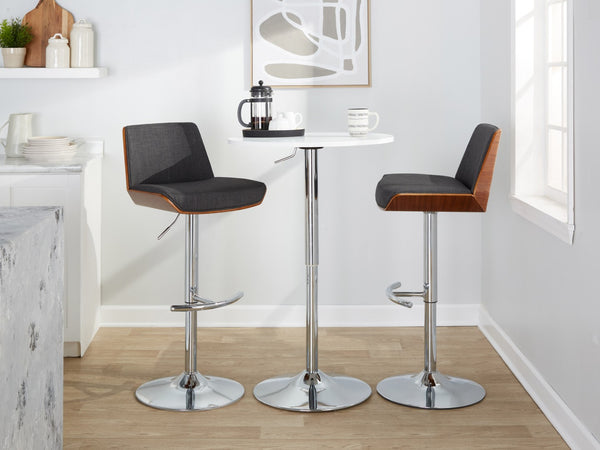English Elm Adjustable Swivel Barstools Mid Century Walnut Chrome Charcoal Fabric Set of 2 B202S02173
