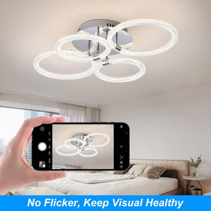 English Elm Modern Acrylic Ring Flush Mount Led Fixture Dimmable Remote Six Rings Four Heads T3177P283987