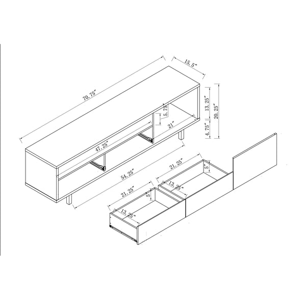 English Elm TV Multi-Color Media Stand 72" Distressed Grey Dark Taupe Black Finish Two Drawers Shelves Cabinet B107P269946