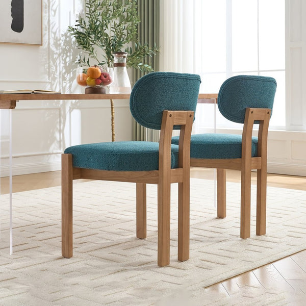 English Elm Wooden Wingback Dining Chairs Chenille Upholstered Farmhouse Set for Kitchen Comfort Teal W3244P316082