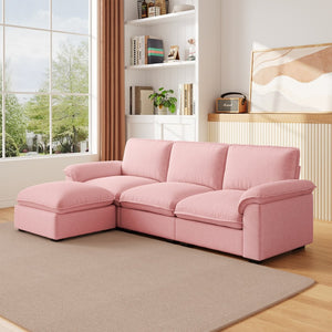 English Elm Cloud Sectional Sofa with Movable Chaise Soft Chenille Upholstery for Modern Living Rooms Pink W1359S00063