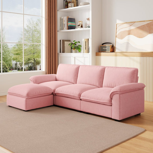 English Elm Cloud Sectional Sofa with Movable Chaise Soft Chenille Upholstery for Modern Living Rooms Pink W1359S00063