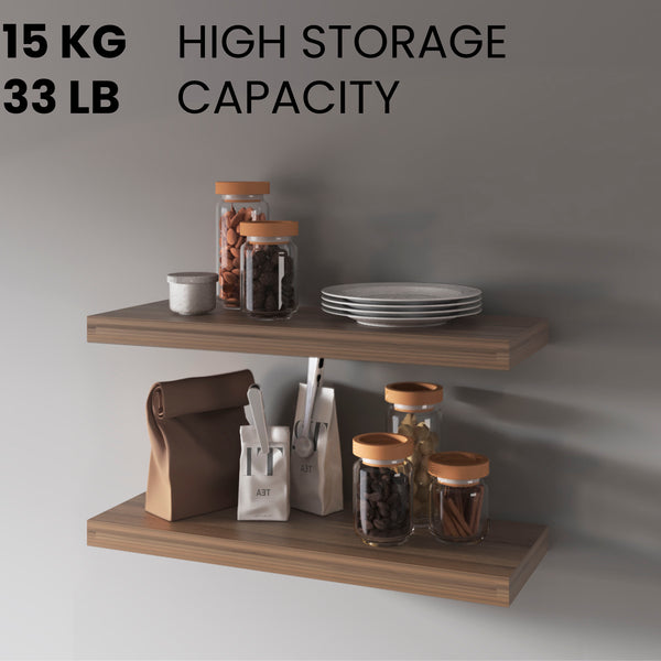 English Elm Fm Furniture Iva Floating Shelves, Natural Walnut Melamine, Modern Storage Solution For Home Decor B128P361098