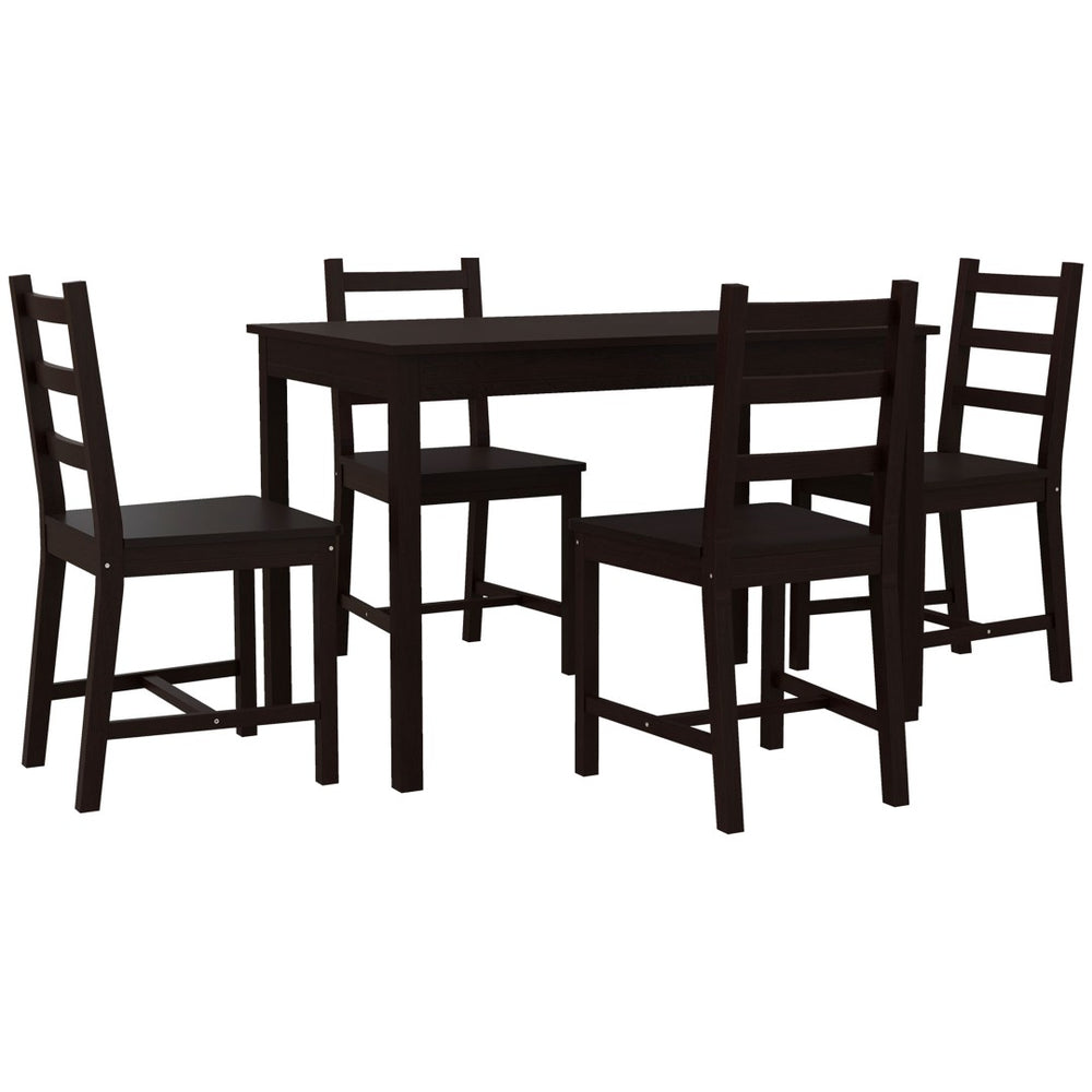 English Elm Dining Set for Four Solid Pine Wood Table with Slatted Chairs in Chestnut Finish T3971P384666