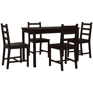 English Elm Dining Set for Four Solid Pine Wood Table with Slatted Chairs in Chestnut Finish T3971P384666