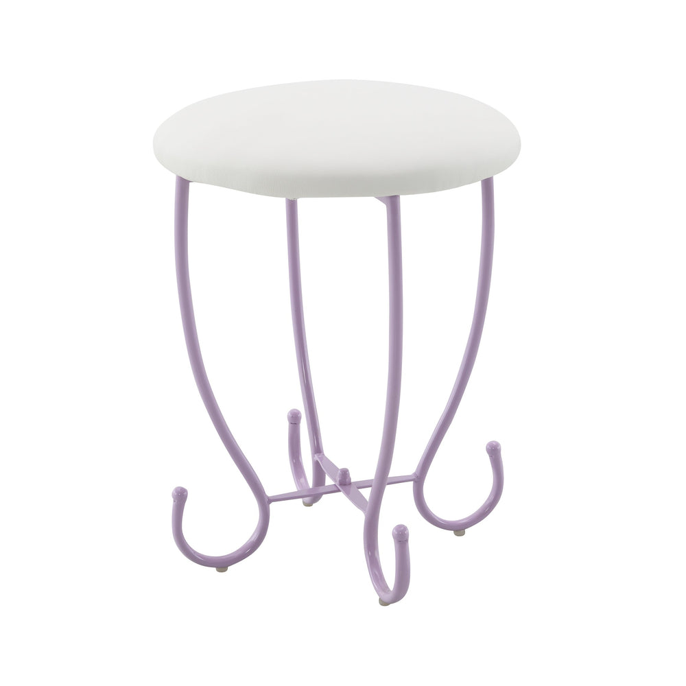 English Elm Priya Elegant Butterfly Vanity Set White & Purple – Oval PU-Wrap Mirror, High-Gloss MDF Table, Padded Stool, Metal Frame Durable Finish B2726P262770