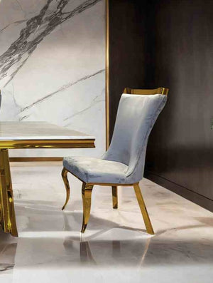 English Elm Gray 2pc Side Chair Set with Gold Legs, Leather-Look Upholstery, Modern Glam Dining & Office Seating B2741S00733