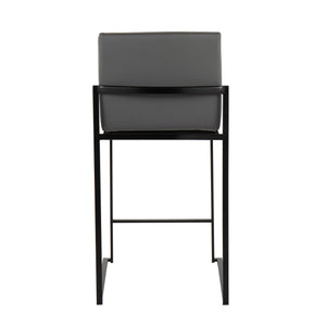 English Elm Fuji High Back Counter Stools - Set Of 2 In Black Steel & Grey Faux Leather For Modern Comfort B202P221952