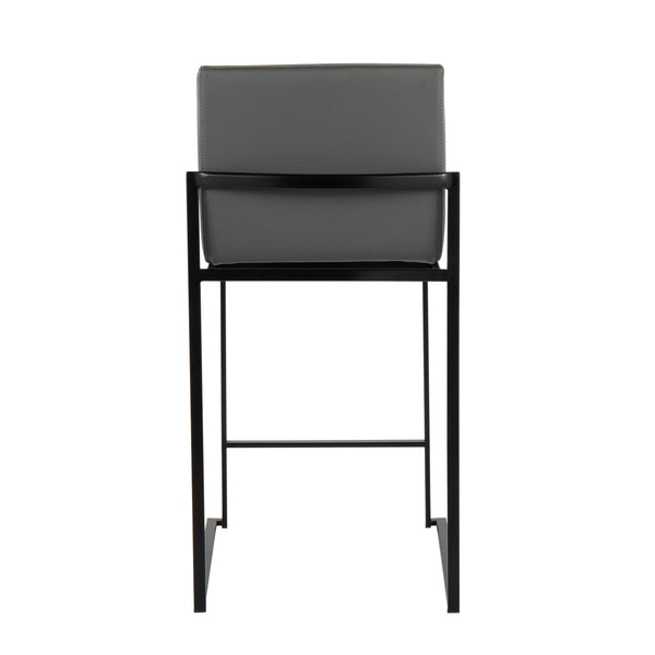 English Elm Fuji High Back Counter Stools - Set Of 2 In Black Steel & Grey Faux Leather For Modern Comfort B202P221952