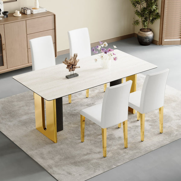 English Elm Set Of 4 Elegant White Pu Leather Chairs With Gold Legs – Chic, Durable, And Perfect For Modern Spaces! W3226P279073-GIGA