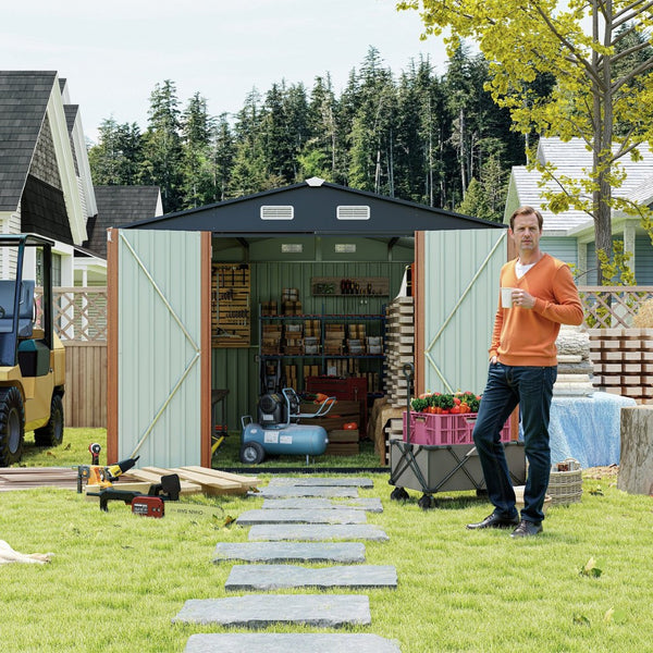 English Elm Campcraft Galvanized Steel Outdoor Storage Shed with Triple Lockable Doors and Vents W1598S00036