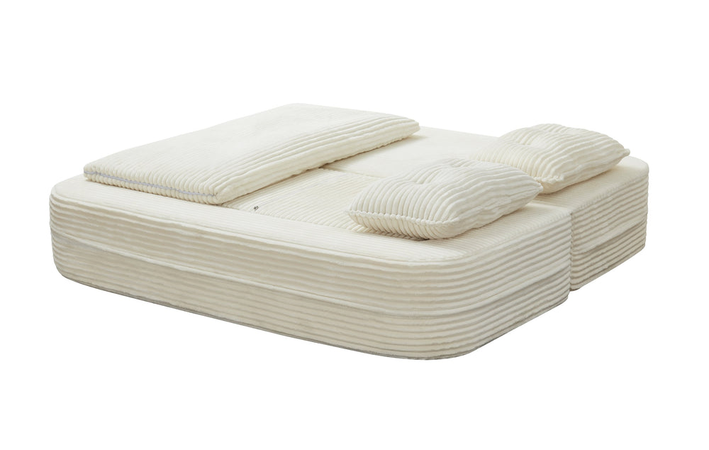 English Elm Multi Functional Sectional Sofa Bed Plush Corduroy Convertible 80" King Sleeper with Chaise, Deep Fluff Beige W3219P339464