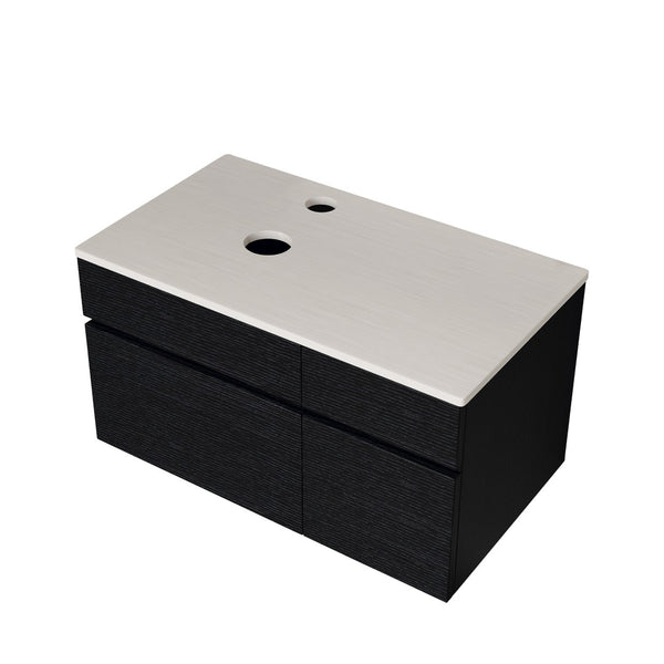 English Elm 31.5" Floating Bathroom Vanity Base Black Wood Grain Soft Close Modern Farmhouse W3136P500133