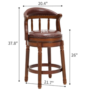 English Elm Seat 26.5" Cowtop Leather Swivel Bar Stool - Wooden Chair With Back For Home, Kitchen & Pub Use W2195P331495-GIGA