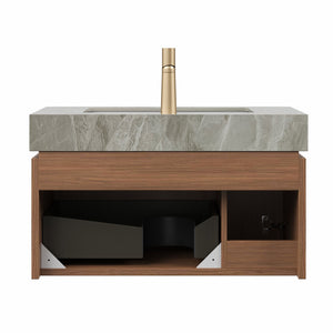 English Elm MURI Luxury Wall-Mounted 30" Bathroom Vanity with Sintered Stone Countertop and Ceramic Basin, Plywood Cabinet Brown Oak,Light Gray W2615S00331