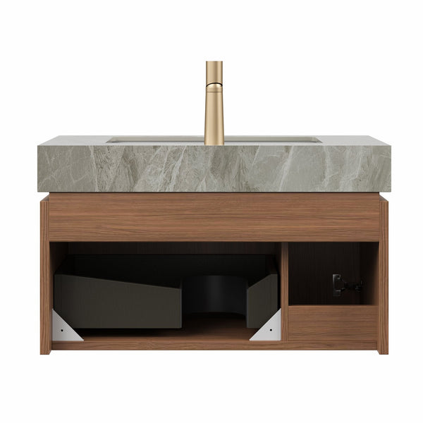 English Elm MURI Luxury Wall-Mounted 30" Bathroom Vanity with Sintered Stone Countertop and Ceramic Basin, Plywood Cabinet Brown Oak,Light Gray W2615S00331