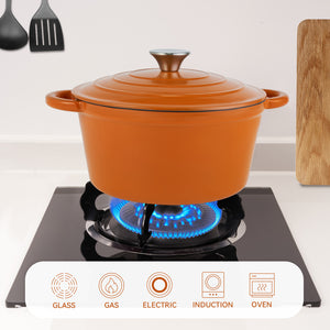 English Elm 4.5 Quart Dutch Oven Pot with Lid, Enameled Cast Iron, Nonstick Ceramic Surface for Even Cooking and Moisture-Retaining Baking up to 500°F Orange T3950P396343