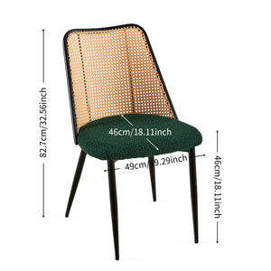 English Elm Green Rattan Dining Chairs Set Of 4 - Stylish Boucle Upholstered Seats With Natural Cane Backs W1164P218674