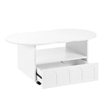 English Elm Flexible Cream Style Coffee Table With 2 Brake Wheels, Cloud Top Side Table With Drawer, Irregular Center Table With Large Storage For Living Room, White, 39.37''X 23.6''