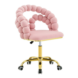 English Elm Pink Velvet Bubble Swivel Chair Gold Base Adjustable Glam Seat for Vanity Office W3875P446136