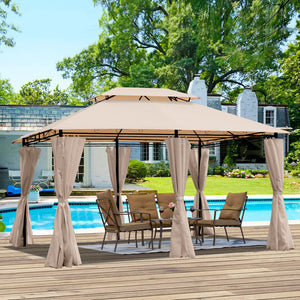 English Elm 13x10 Outdoor Gazebo Canopy Tent With Double Vented Roof, Full Sidewalls For Insect & Weather Shield khaki W419P282069