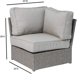 English Elm Shick Grey Wicker Corner Wedge Patio Chair with Thick Olefin Cushions, Weatherproof Aluminum Frame B120P205387
