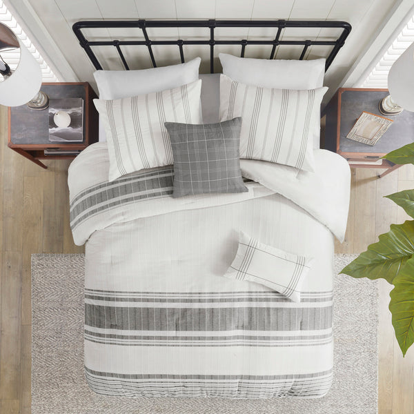 English Elm 6 Piece Cotton Jacquard Oversized Comforter Set - Luxurious White/Grey Bedding For Cozy Bedrooms B035128777