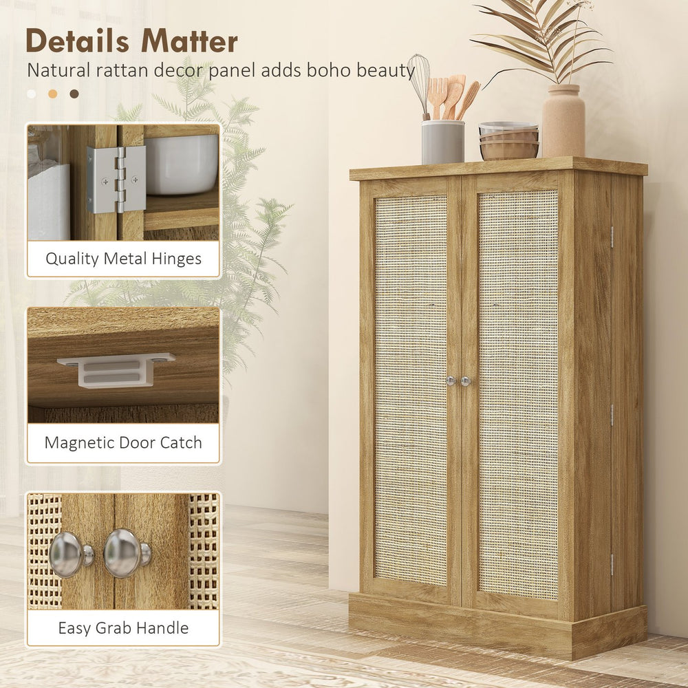 English Elm HOMCOM 41" Kitchen Pantry Cabinet with 5-Tier Shelves, 12 Door Racks, Anti-Tip Straps, Sleek Design Natural Wood W2225P217122