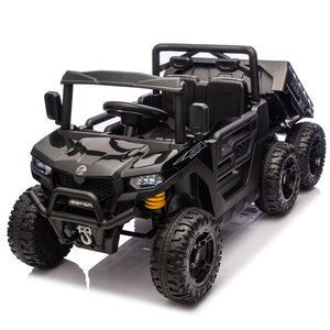 English Elm 24v Electric Kids Dump Truck 4wd Six Wheel Ride on with Remote Suspension Cargo Bucket Black W1578P380841