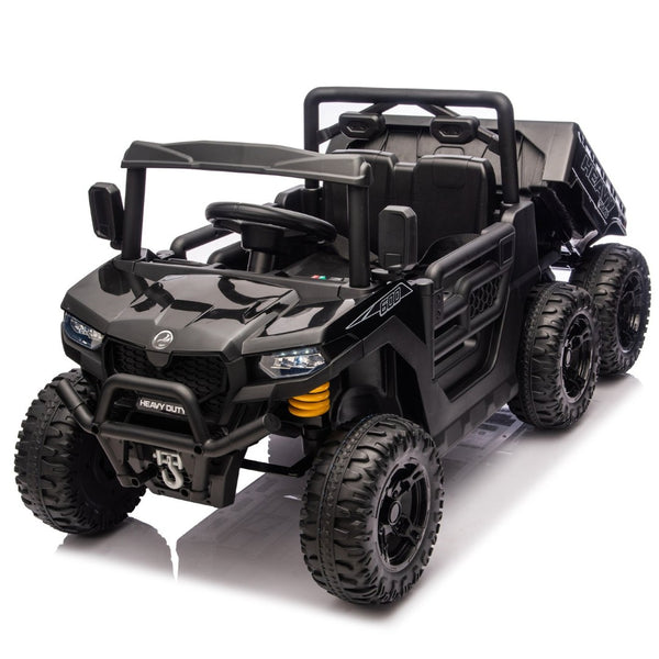 English Elm 24v Electric Kids Dump Truck 4wd Six Wheel Ride on with Remote Suspension Cargo Bucket Black W1578P380841