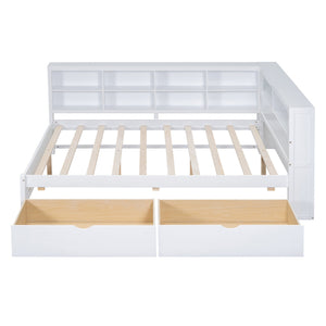 English Elm Wooden Full Size DayBed with Trundle, Pine Frame, Dual Storage Shelf and Built-in USB Charging Ports White 57.7 L x 16.25 W x 6.7 H N733S347772K