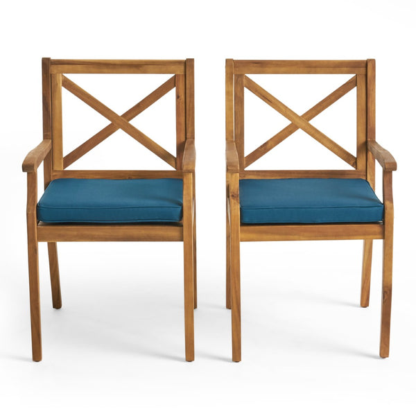 English Elm 7 Piece Acacia Wood Outdoor Dining Set Teak Finish Six High Back Chairs Patio N762S000043AAC