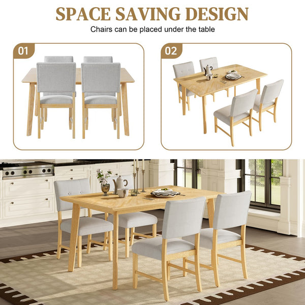 English Elm 5 Piece Dining Set Rustic Farmhouse Rectangular Table with 4 Upholstered Chairs Solid Wood Seats for 4 Natural Wood Wash N752S400015D