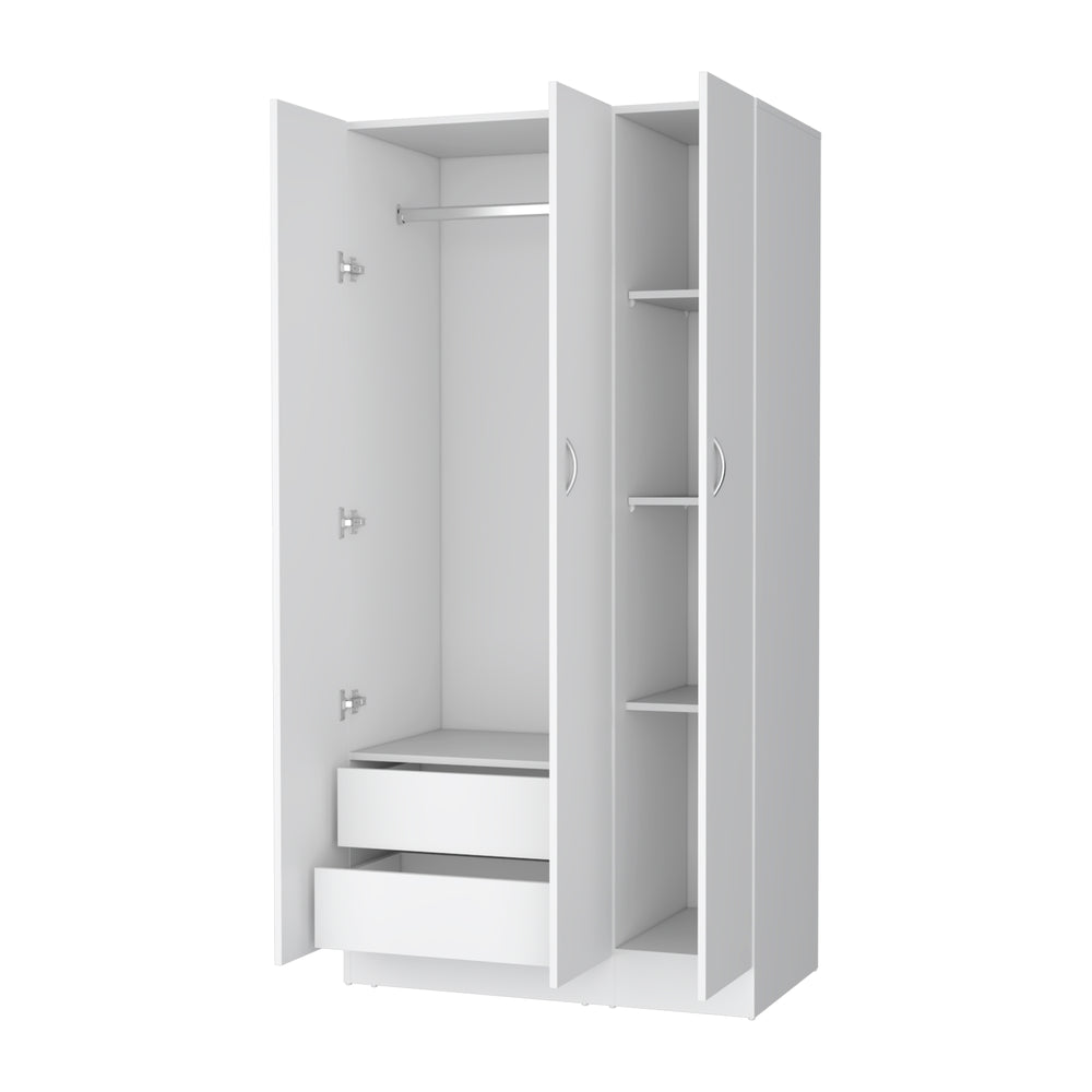 English Elm Casper White 3-Door Wardrobe with 2 Drawers, Hanging Rod & 4 Shelves — Compact Stylish Storage Solution B128S00125