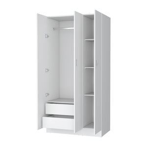 English Elm Casper White 3-Door Wardrobe with 2 Drawers, Hanging Rod & 4 Shelves — Compact Stylish Storage Solution B128S00125
